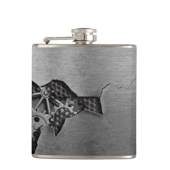 Metal background with mechanical damage hip flask (Front)