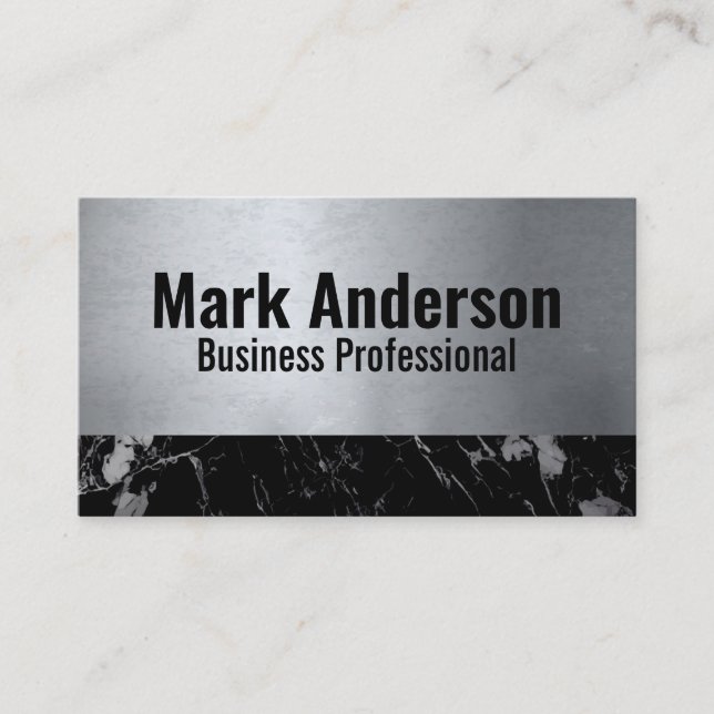 Metal | Black Marble Trim Business Card (Front)