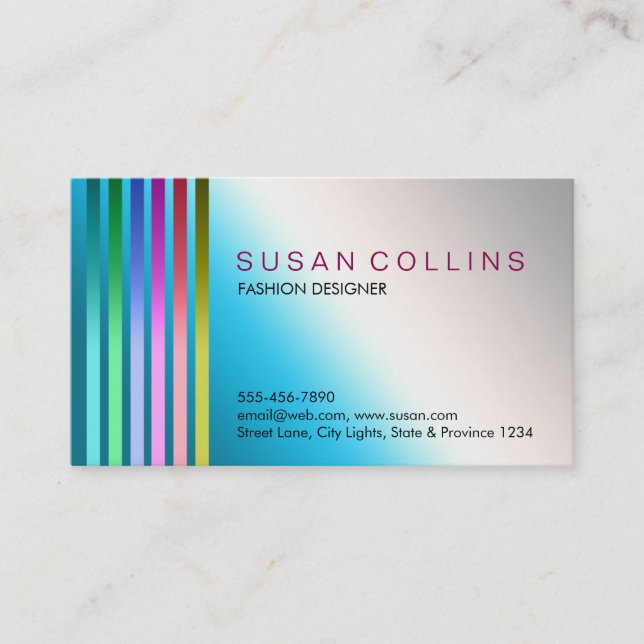 Metal Blue Steel Professional Striped Aluminium Business Card (Front)