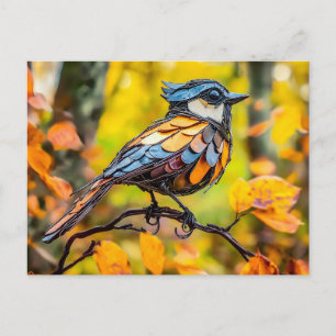 Metal Blue Tit on Branch Postcard