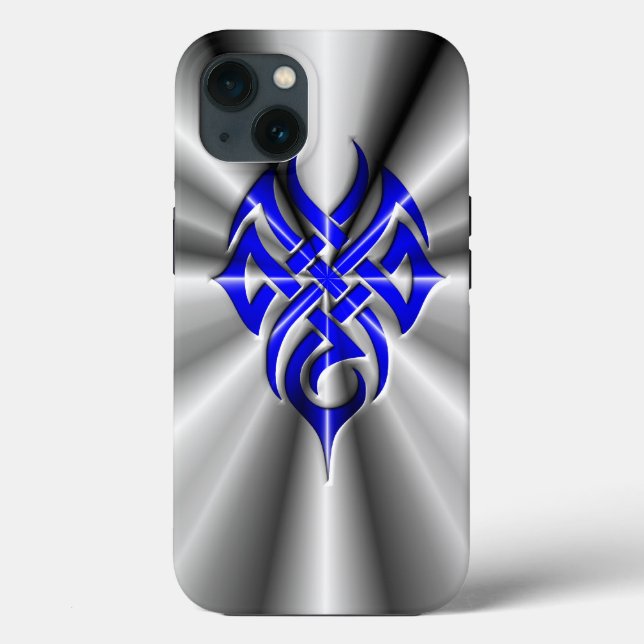 Metal: Blue Tribal Steel Case-Mate iPhone Case (Back)
