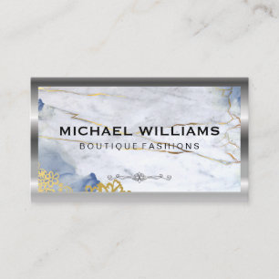 Metal Border   Blue Gold Marble Business Card