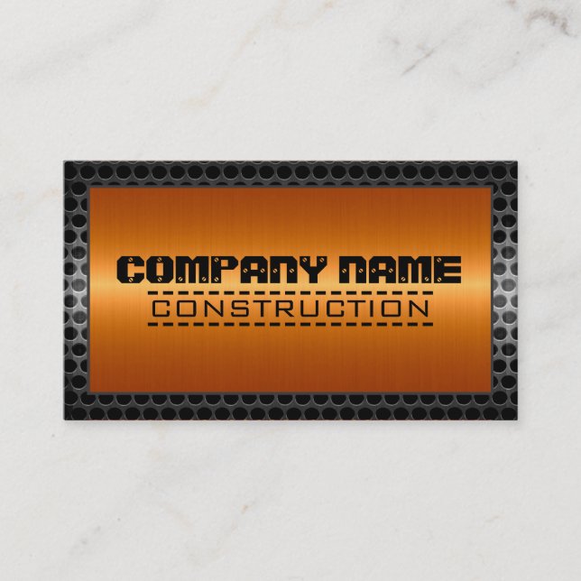 Metal Border Construction Elegant Steel Look #9 Business Card (Front)