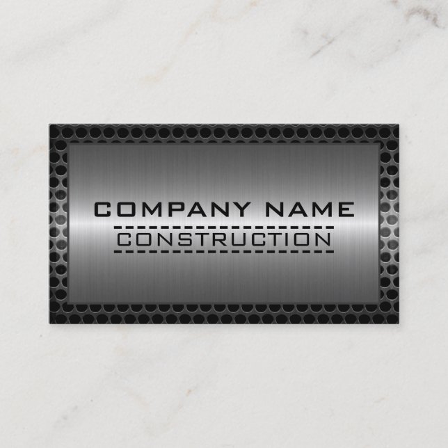 Metal Border Construction Elegant Steel Look Business Card (Front)