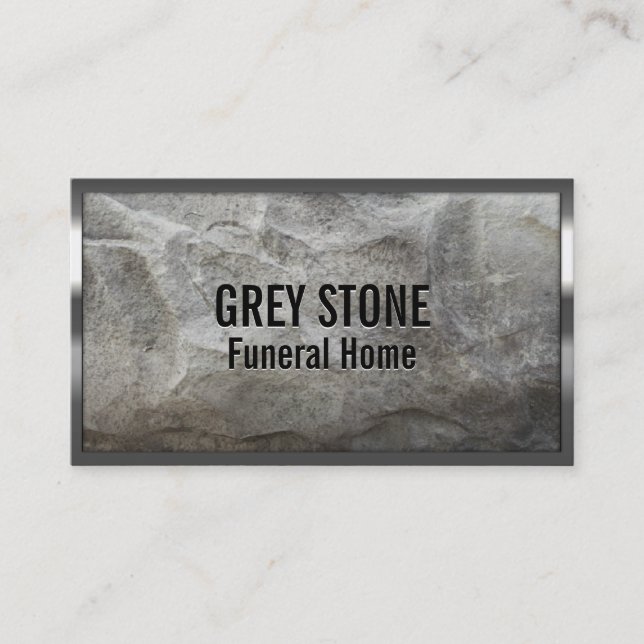 Metal Border Grey Stone Funeral Home Business Card (Front)