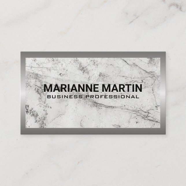 Metal Border | Marble Background Business Card (Front)