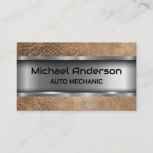 Metal   Brown Leather Business Card