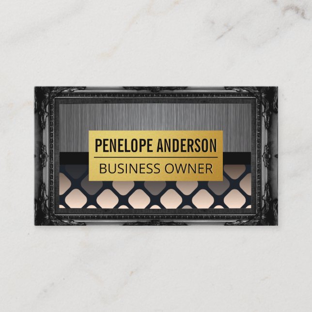 Metal Brushed | Gold Antique Border Business Card (Front)