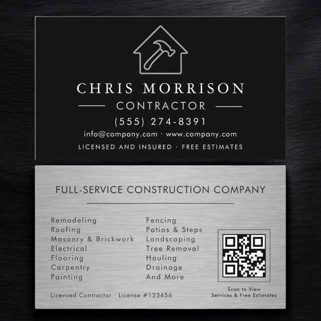 Metal Building Construction Black Silver QR Code Business Card (Creator Uploaded)