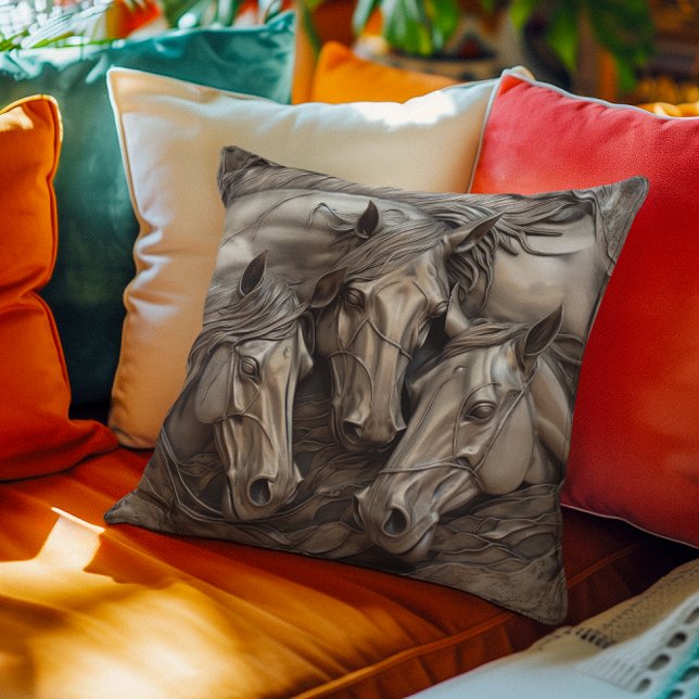 Metal Carved Look Horse Portrait  Cushion (Creator Uploaded)