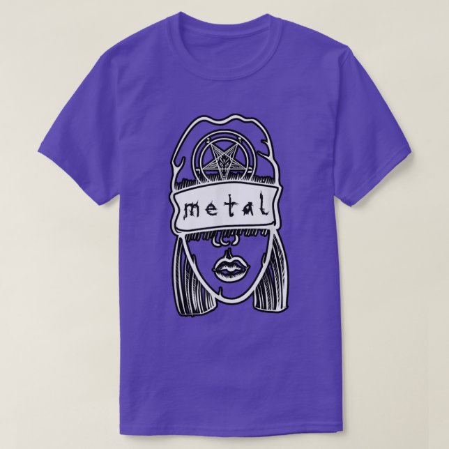 Metal Chick Wearing Beanie Heavy Metal Music  T-Shirt (Design Front)