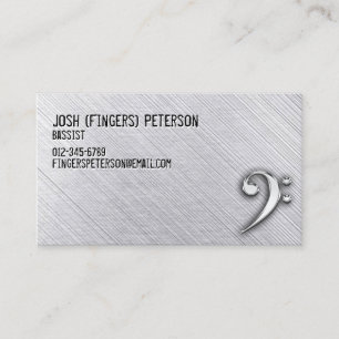 Metal Chrome Bass Clef Bassist Business Card