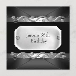 Metal Chrome Black Silver Mens 35th Birthday Invitation