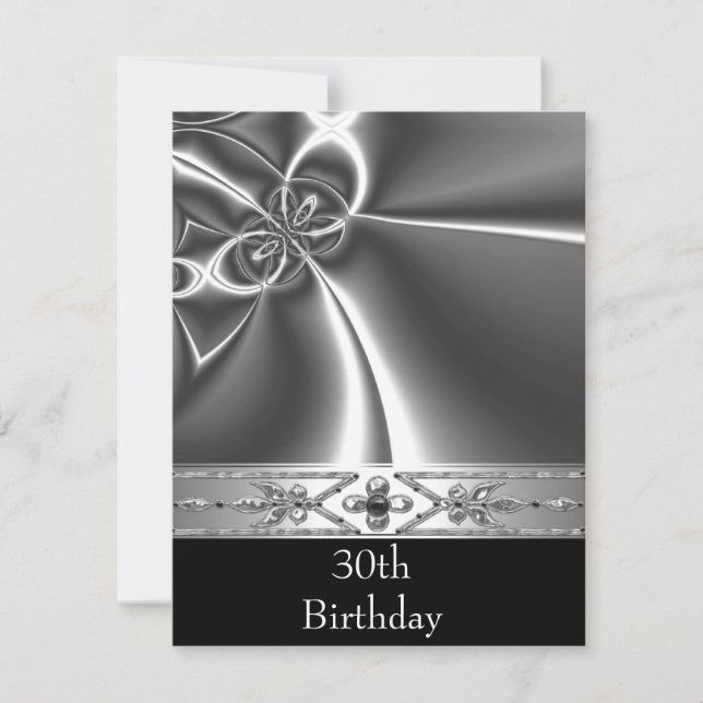 Metal Chrome Black White Style Silver 30th Invitation (Front)
