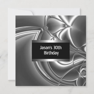 Metal Chrome Black White Style Silver Mens 30th Invitation