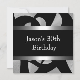 Metal Chrome Black White Style Silver Mens 30th Invitation
