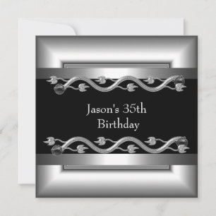 Metal Chrome Black White Style Silver Mens 40th 4 Invitation