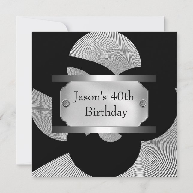 Metal Chrome Black White Style Silver Mens 40th Invitation (Front)