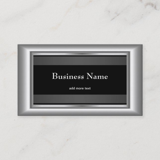 Metal Chrome Elegant Black & White Style Silver Business Card (Front)