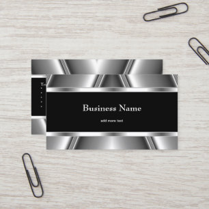 Metal Chrome Elegant Black & White Style Silver Business Card