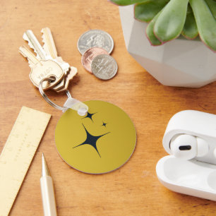 Metal Circle Keychain, 2"golden circleand stars Key Ring