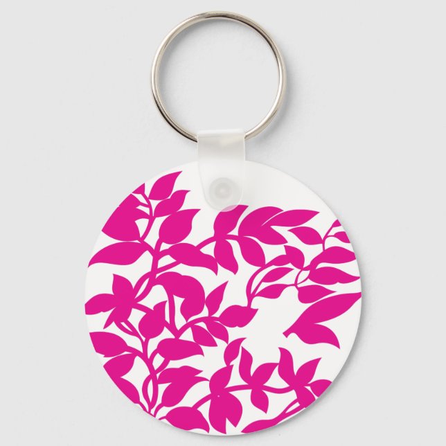 Metal Circle Keychain | Stylish Leaf Pattern (Front)