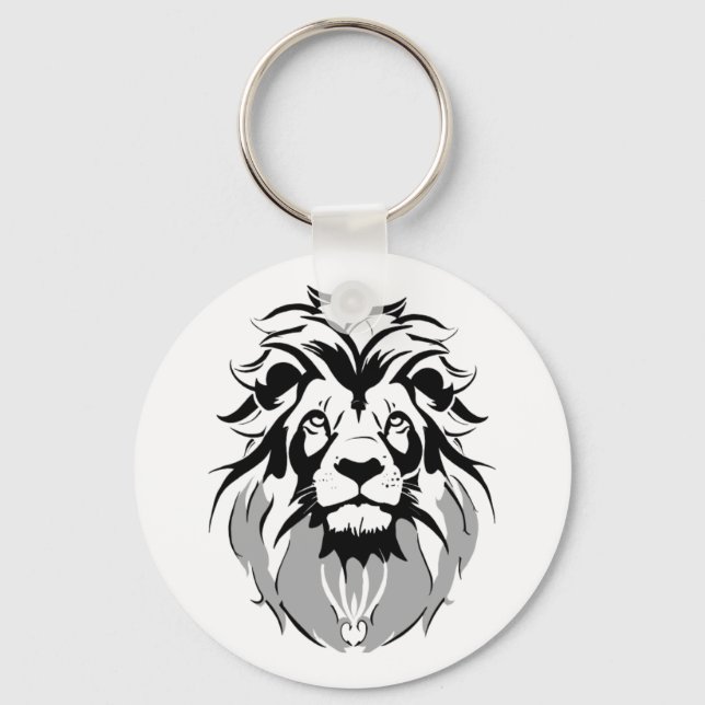Metal circle with lion face 5,08cm key ring (Front)