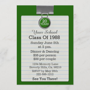 Metal Clip Notepaper Green Class Reunion Invitation