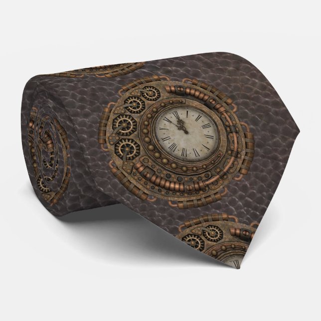 Metal Clock Steampunk Vintage Industrial Tie (Rolled)