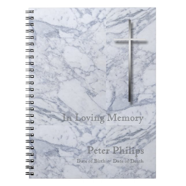 Metal Cross Marble 1 Funeral Memorial Guest Book (Front)