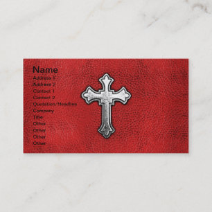 Metal Cross on Red Leather Business Card