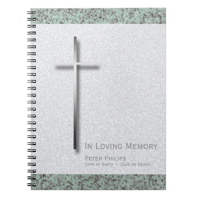 Metal Cross Stone 1 Funeral Memorial Guest Book (Front)