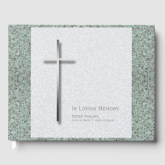 Metal Cross Stone 1 Funeral Memorial Guest Book (Front)