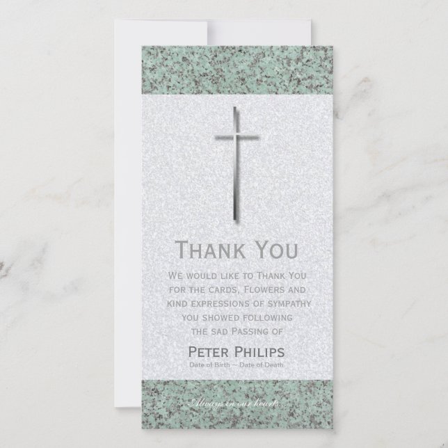 Metal Cross Stone 1 Funeral Thank You Photo Card (Front)