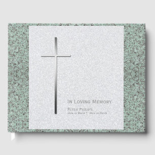 Metal Cross Stone 2 Funeral Memorial Guest Book