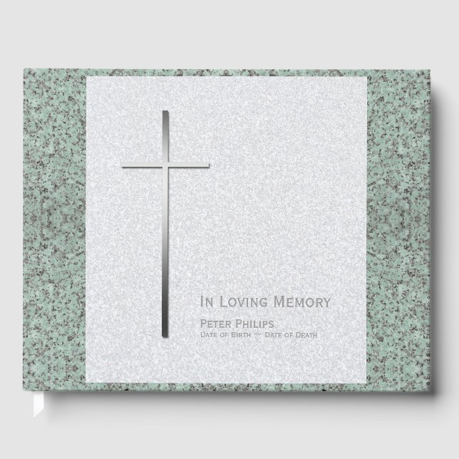 Metal Cross Stone 2 Funeral Memorial Guest Book (Front)