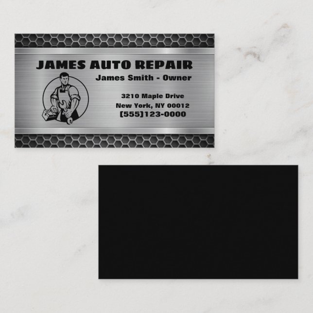  Metal Design Automotive Mechanic Auto Repair  Business Card (Front/Back)