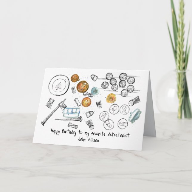 Metal Detecting Happy Birthday Relics Custom Name Card (Front)