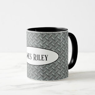 metal diamond plate with name mug