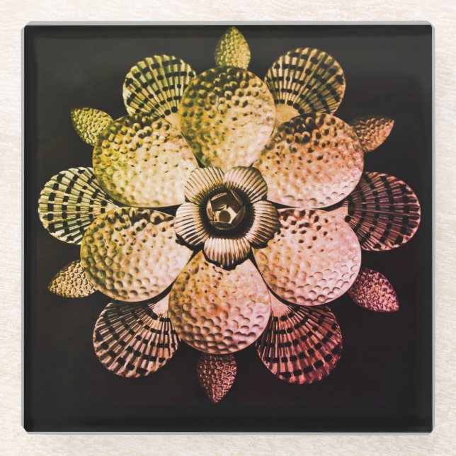 Metal Flower Notebook Glass Coaster (Front)