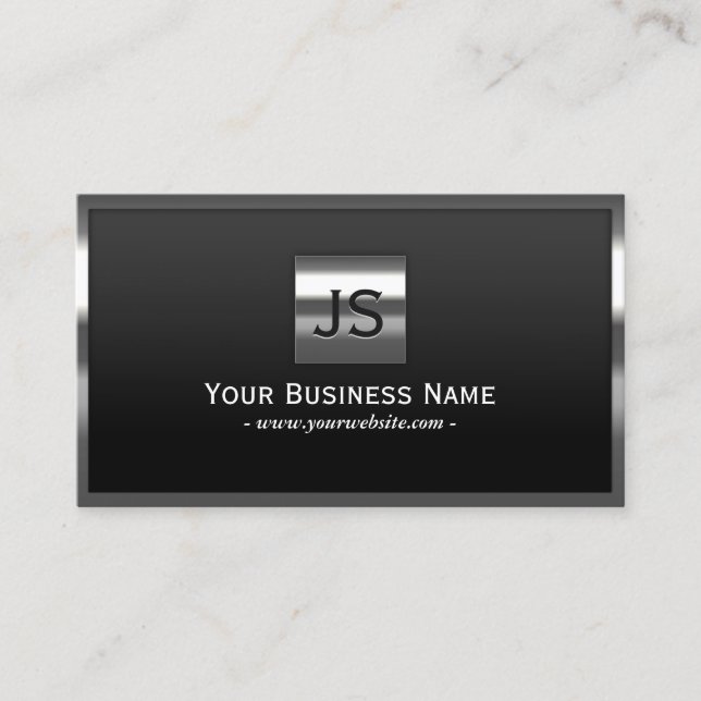 Metal Framed Elegant Monogram Professional Dark Business Card (Front)