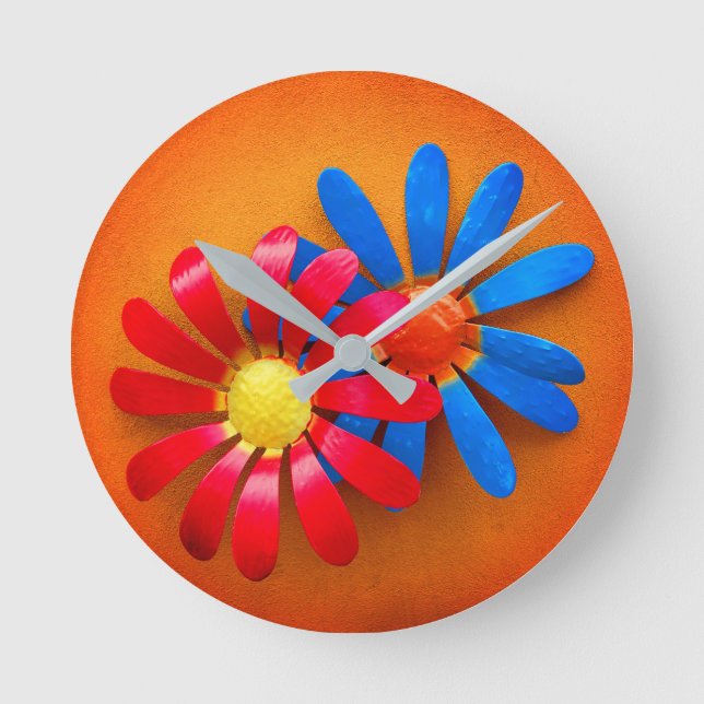 Metal Garden Flowers Round Clock (Front)