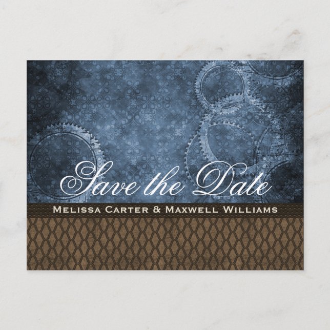 Metal Gear Save the Date Postcard, Blue Announcement Postcard (Front)