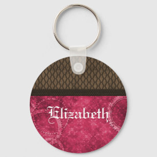 Metal Gear Steampunk Keychain, Pink Key Ring