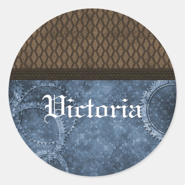 Metal Gear Steampunk Stickers, Blue Classic Round Sticker (Front)