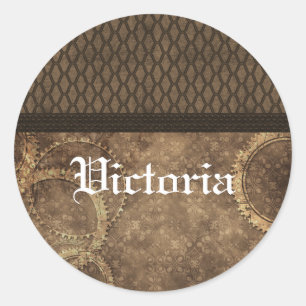 Metal Gear Steampunk Stickers, Brown Classic Round Sticker