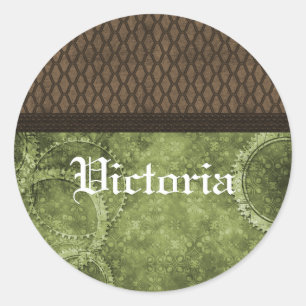 Metal Gear Steampunk Stickers, Green Classic Round Sticker