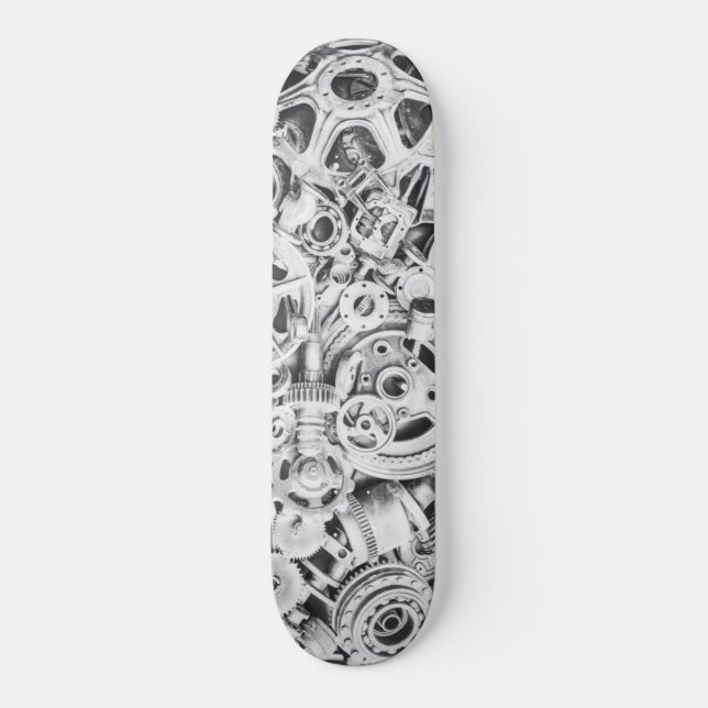 Metal Gears Black White Photography Skateboard (Front)