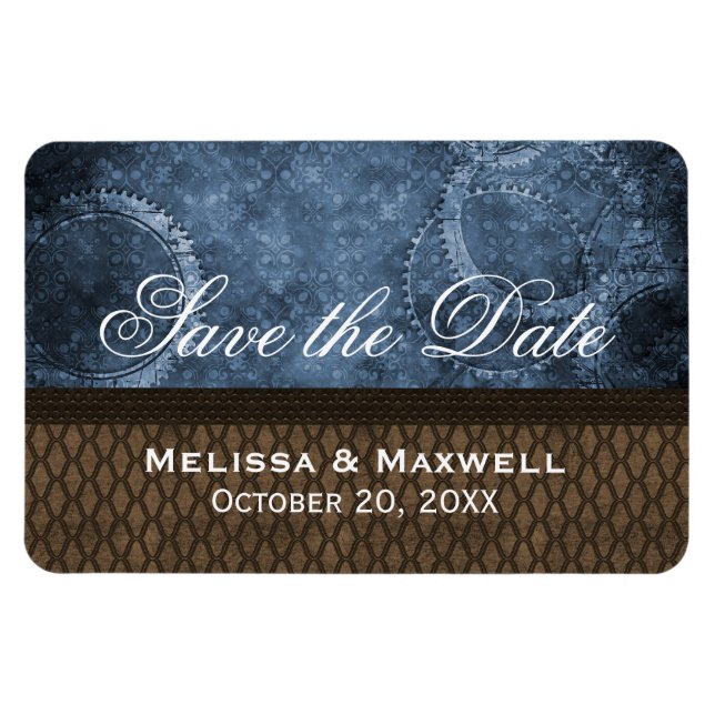 Metal Gears Save the Date Flexi Magnet, Blue Magnet (Horizontal)
