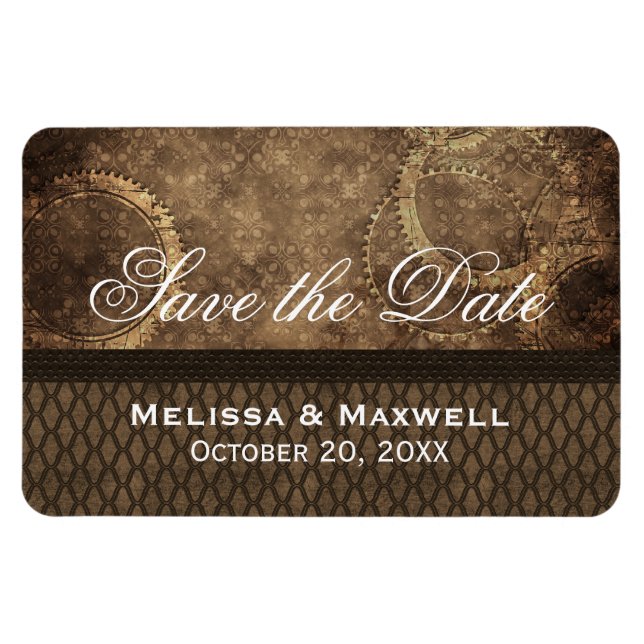 Metal Gears Save the Date Flexi Magnet, Brown Magnet (Horizontal)